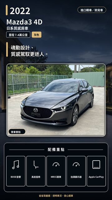 2022 Mazda3 4D 實車封面